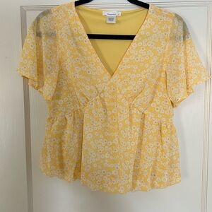 Urban Romantics, romantic blouse, sunny yellow, flower print, cropped, size S